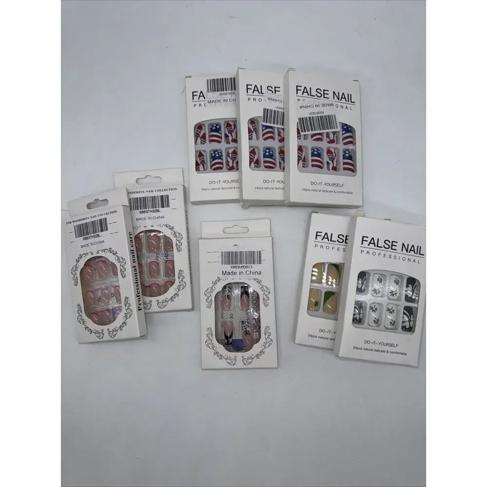 False Nails Beautiful Nail Do it Yourself KITS Lot Of 8 packs NIB 24‎ In Ea/glue